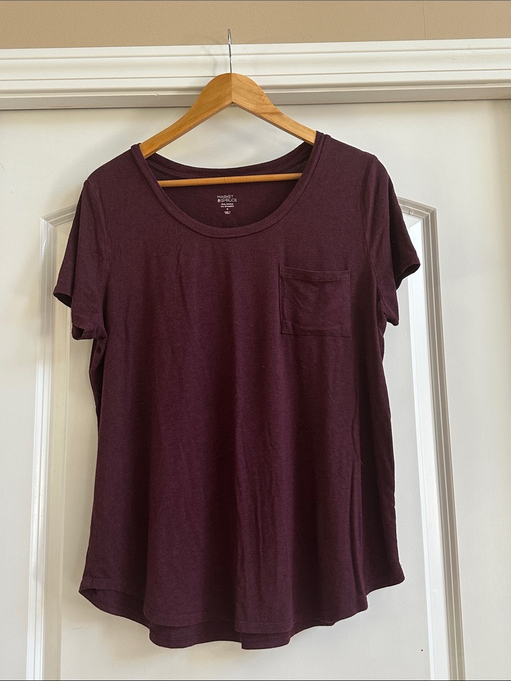 Market & Spruce Short Sleeve Pocket Tee in Plum